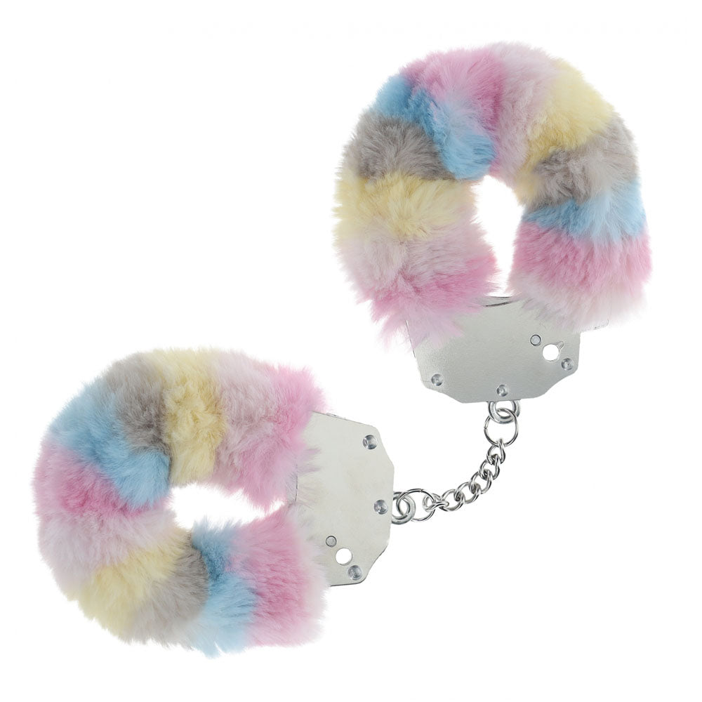 OUCH! Heavy-Duty Fluffy Cuffs - Multicolour 2 - Multicoloured Fluffy Restraints Shots Toys